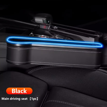 Black Lighted Seat-Gap Car Organizer with Phone Slot, USB Ports and Driver, Passenger or Pair Options