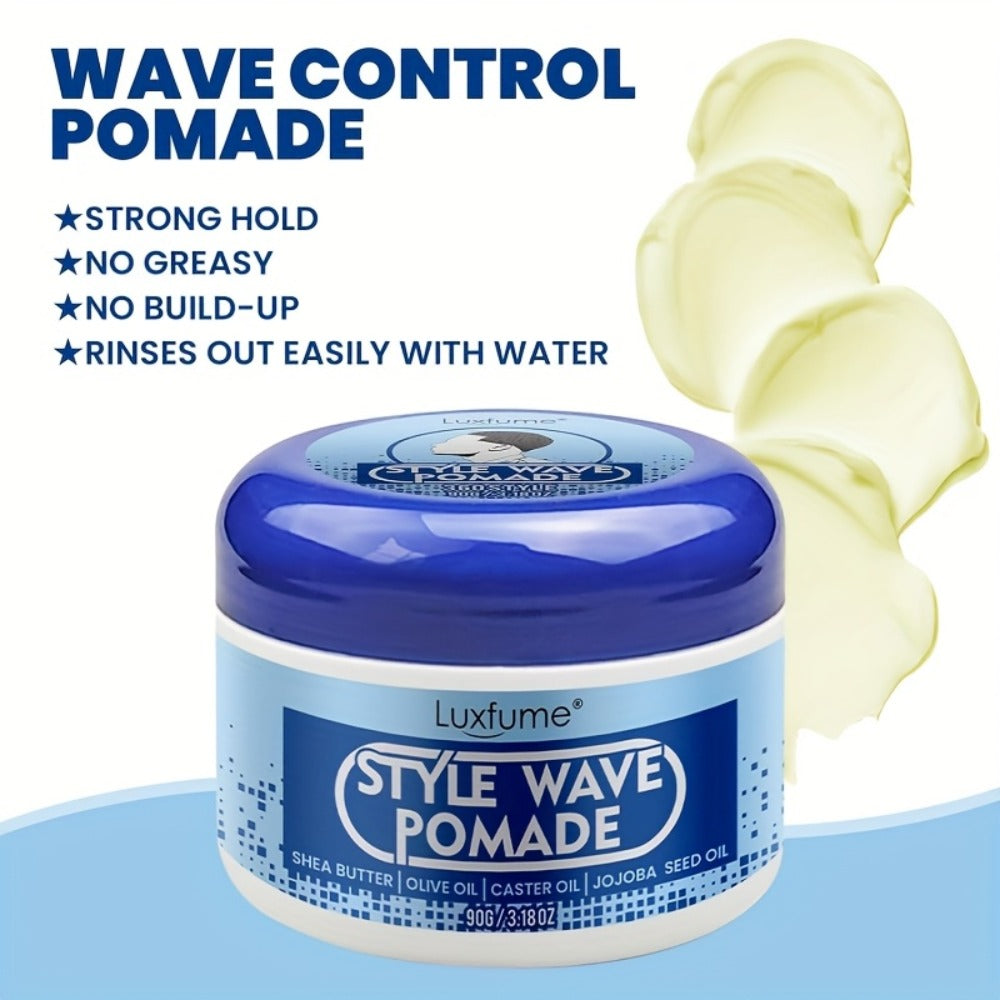 Wave Pomade Strong Hold & Edge Control 3.18oz 2-Pack – Luxfume Non-Greasy Hair Styling Cream with Natural Botanical Extracts, 360 Waves