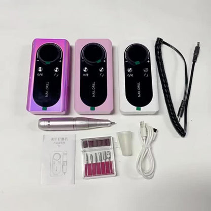 Electric Nail Drill 45000 RPM Brushless Kit with LCD Screen, 6 Bits, 6 Sanding Bands and Belt Clip