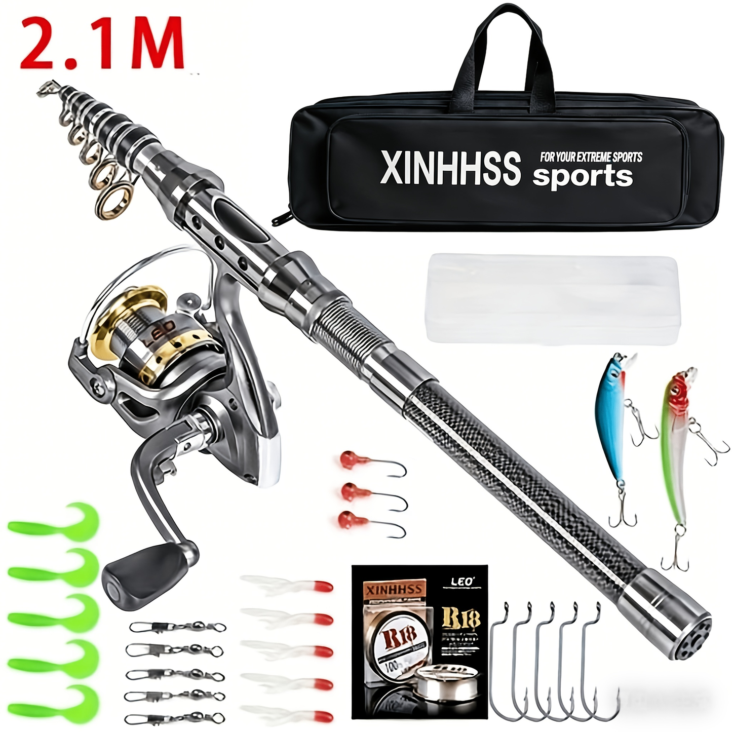 Telescopic Fishing Rod & Reel Combo – Carbon Fiber Collapsible Fishing Pole Full Kit with Carrier Bag for Travel Saltwater Freshwater