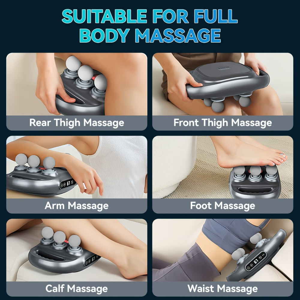 Tapping Massage Gun with 6 Interchangeable Heads, USB Rechargeable Handheld Deep Tissue Vibration Massager for Back