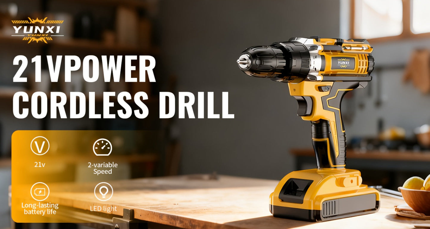 Cordless Impact Drill Set 21V, Electric Power Drill with 2.0Ah Battery, Fast Charger, Screwdriver Bits