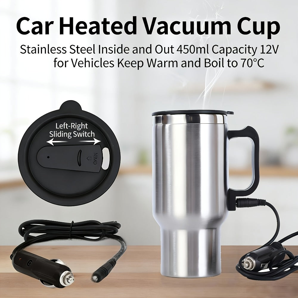 Car Electric Kettle 12V, Stainless Steel Travel Heating Cup with Auto Shut-Off, 450ml & 500ml Portable In-Car Water Heater for Hot Water