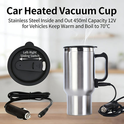Car Electric Kettle 12V, Stainless Steel Travel Heating Cup with Auto Shut-Off, 450ml & 500ml Portable In-Car Water Heater for Hot Water
