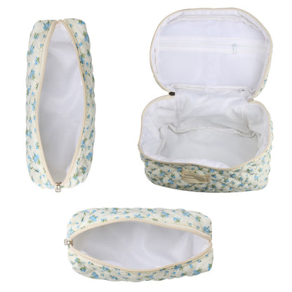 Quilted Floral Makeup Bag Set 3PCS Large Capacity Dual Layer Cotton Cosmetic Bags Coquette Aesthetic Travel Toiletry Organizer Gift