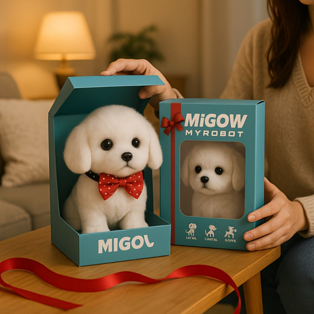 Interactive Robotic White Labrador Puppy Plush Toy, Walks Barks Wags Tail, Realistic Electronic Pet Dog