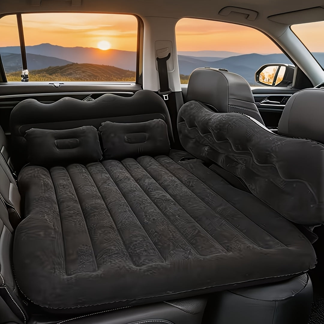 Inflatable Car Bed Plush Folding Design with Storage Bag & Tool Kit Soft Skin-Friendly Comfortable Outdoor Car Air Mattress for Camping
