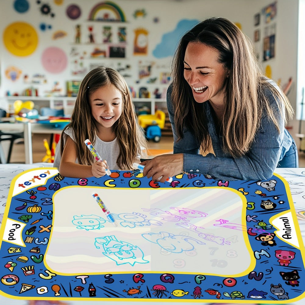 Reusable Water Doodle Mat for Kids with 2 Water Pens, Large Size Mess-Free Drawing Pad, Educational Art Toy