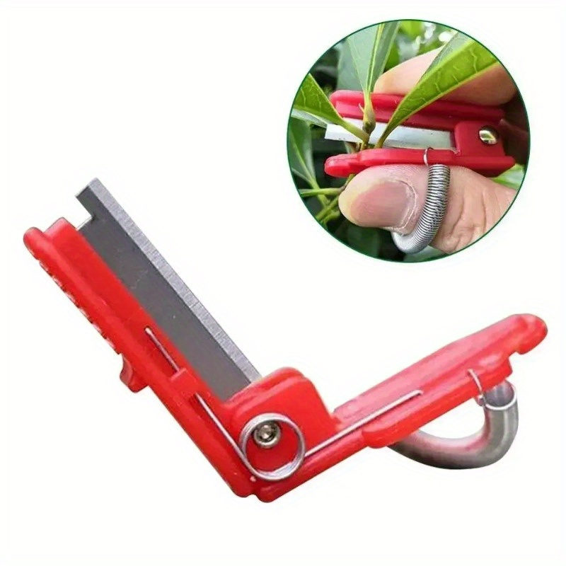 Six-Piece Garden Thumb Knife Set with Red Finger-Ring Cutters and Exposed Straight Blade Edges