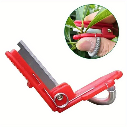 Six-Piece Garden Thumb Knife Set with Red Finger-Ring Cutters and Exposed Straight Blade Edges