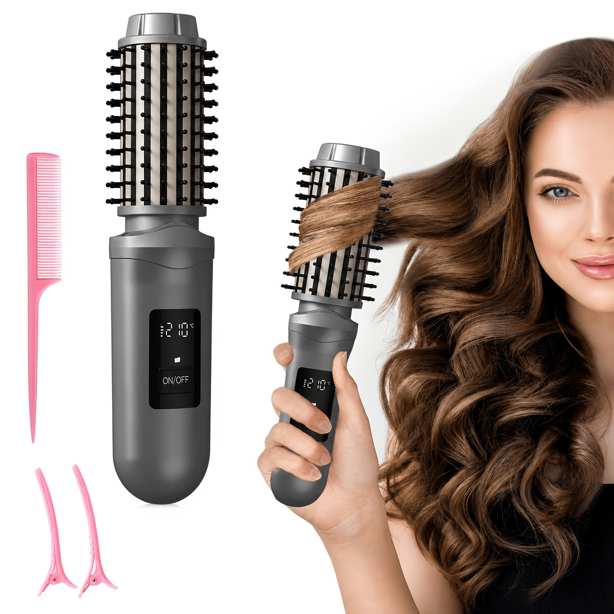 Cordless Hair Curler Brush 2-in-1 Straightener – Rechargeable Wireless Auto Curling Iron, for Home, Travel and Salon Hair Styling