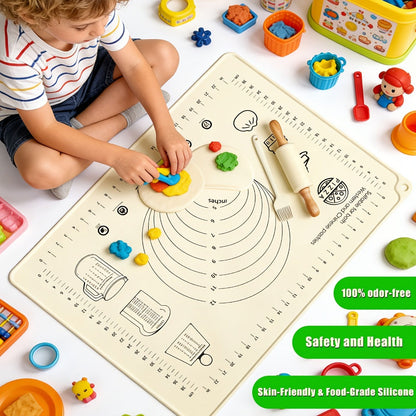 Silicone Baking Mat Set 4pcs, Extra Thick Non-Stick Pastry Mat with Measurement Scales, Non-Slip Dough Kneading Mat, Includes Rolling Pin