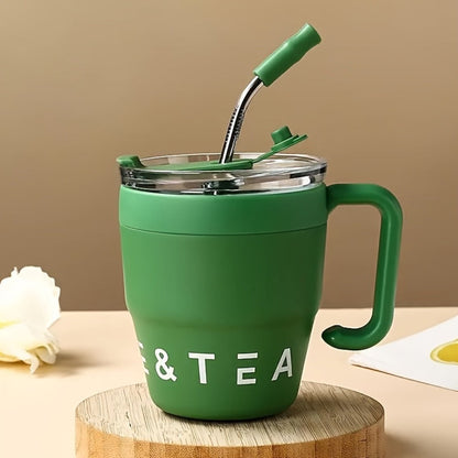 16oz Stainless Steel Straw Travel Tumbler with Handle and Clear Lid in Six Checkout Colors