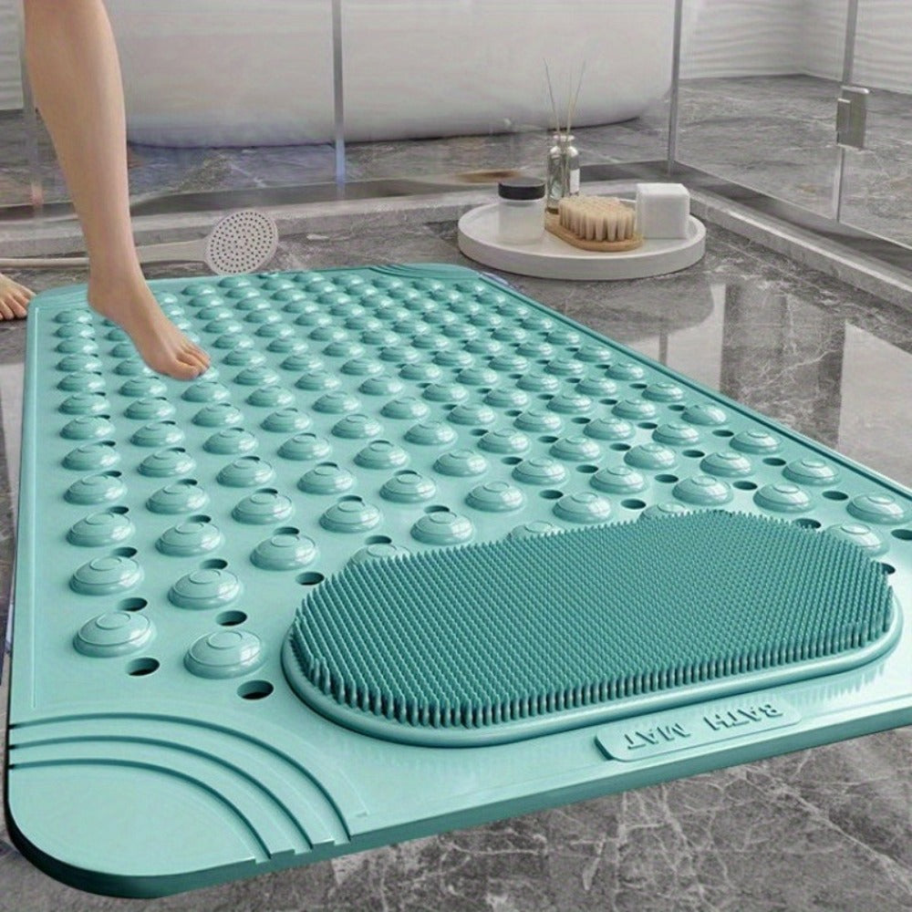 Bath Mat with Massage Buttons - PVC Shower Mat with Polka Dot Pattern, 0.35" Thick Rectangular Bathroom Safety Mat