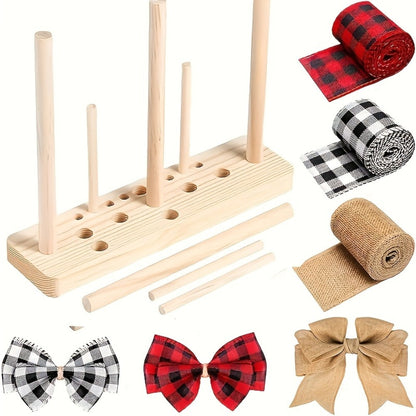 9-Piece Wooden Wreath & Bow Maker Crafting Tool Set, DIY Floral Wreath Molds with Wooden Sticks Rope Checkered Fabric