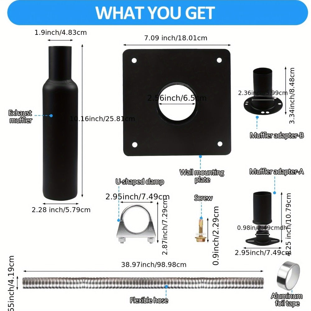 Generator Exhaust Silencer Kit with Through-Wall Mounting Plate – Upgraded Stainless Steel Exhaust Hose, Muffler & Noise Reduction Extension