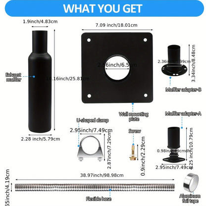 Generator Exhaust Silencer Kit with Through-Wall Mounting Plate – Upgraded Stainless Steel Exhaust Hose, Muffler & Noise Reduction Extension