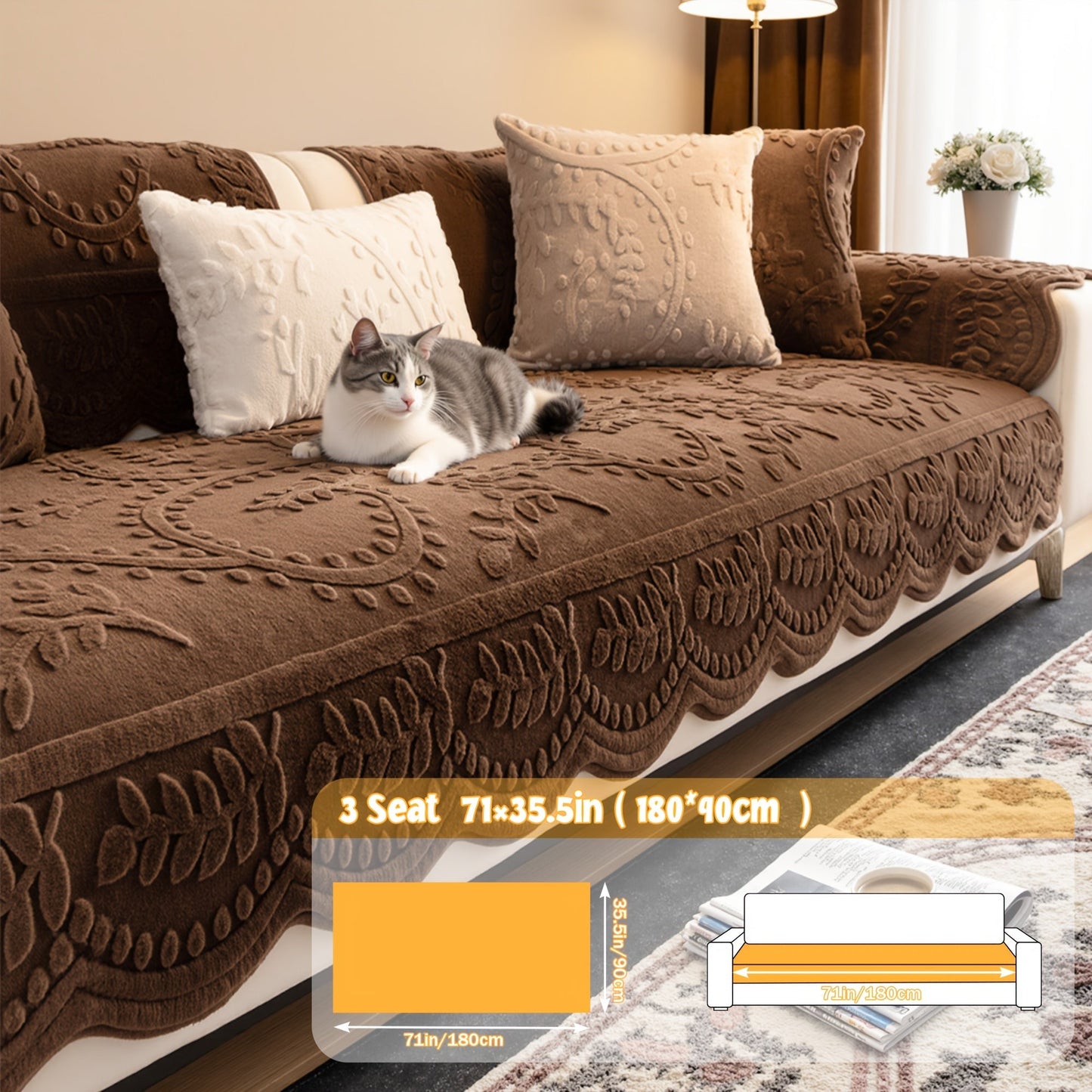 Sofa Cover Quilted Plush-Texture Panels in 35.5-Inch Width for 1 to 4 Seats, Backrest or Armrest