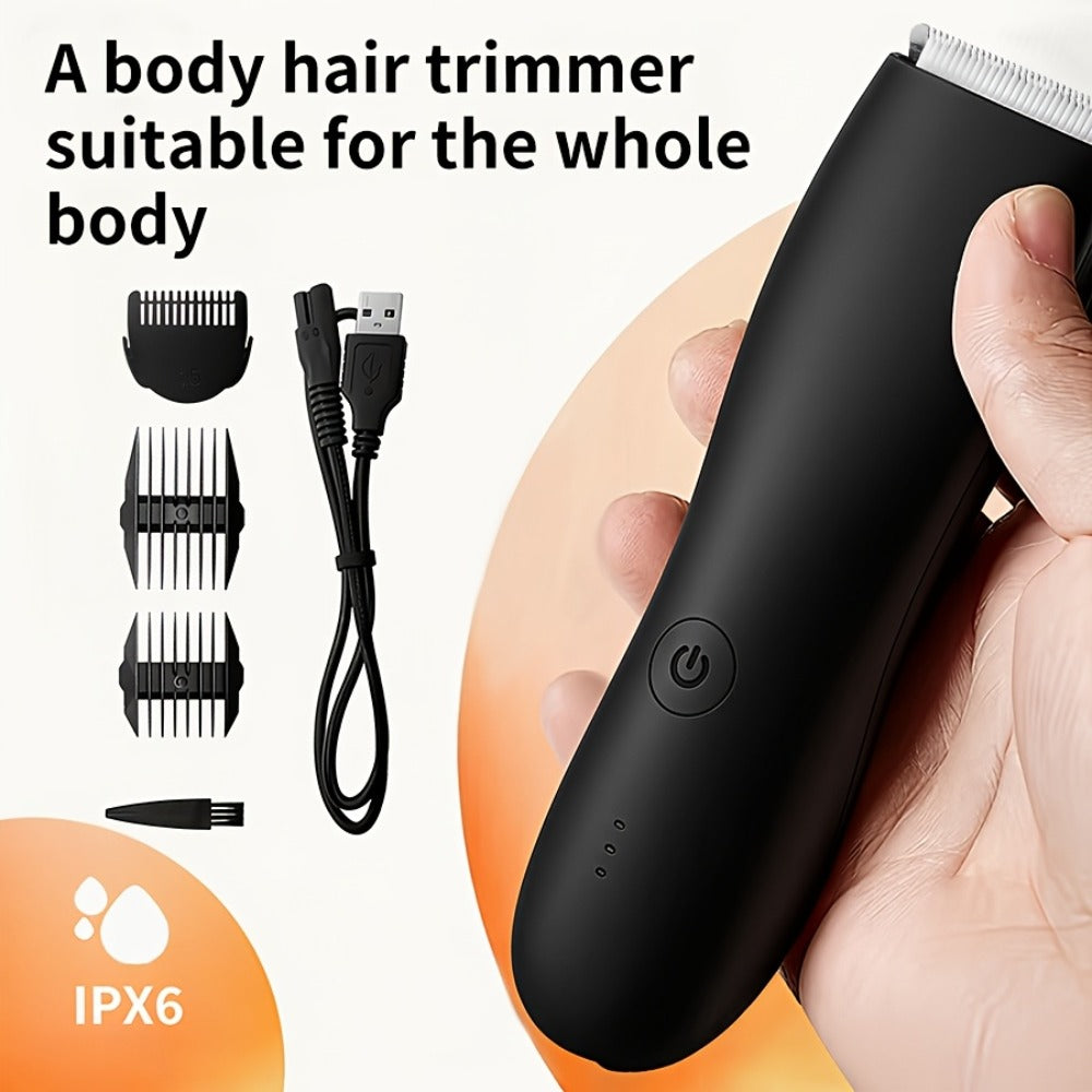 Ceramic-Blade Body Hair Trimmer with IPX6 Rating, Three Guide Guards and Four Color Options