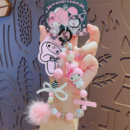 Kawaii Beaded Phone Chain Keychain Sanrio Kuromi My Melody Anime Backpack with the Listed Color, Size or Set Options for Everyday Carry