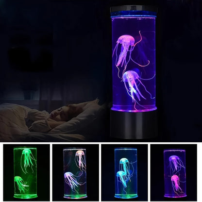 Jellyfish Lamp Deep Sea Atmosphere Night Light - Lifelike Color Changing LED Jellyfish Lava Lamp for Bedroom