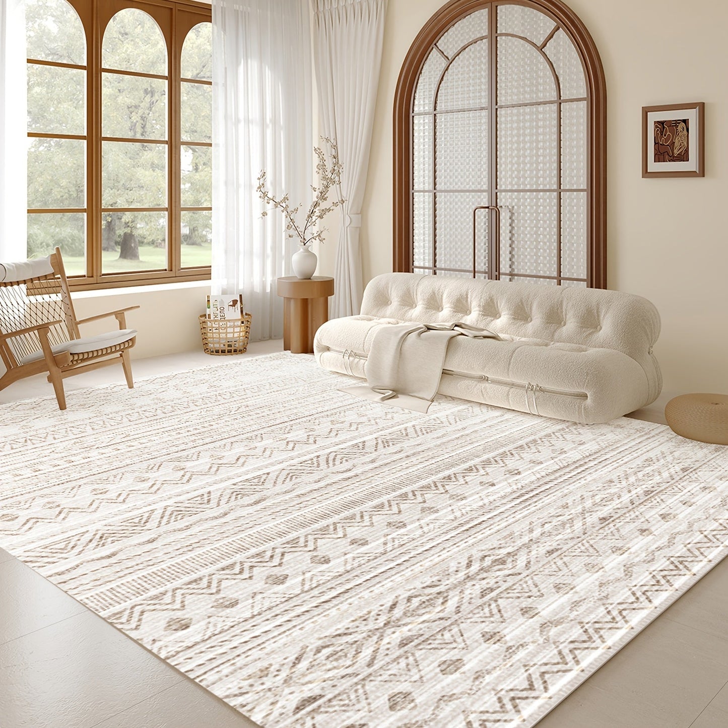 Moroccan and Boho Low-Pile Area Rug in Four Patterns with 59 x 82.6-Inch to 106.2 x 141.7-Inch Sizes