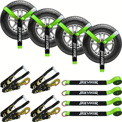 Wheel Straps Ratchet Tie Down 4-Pack 9, 900 lb Break Strength 2"x96" with Snap Hooks Anti-Slip Design – Heavy Duty UTV ATV SUV Truck Car