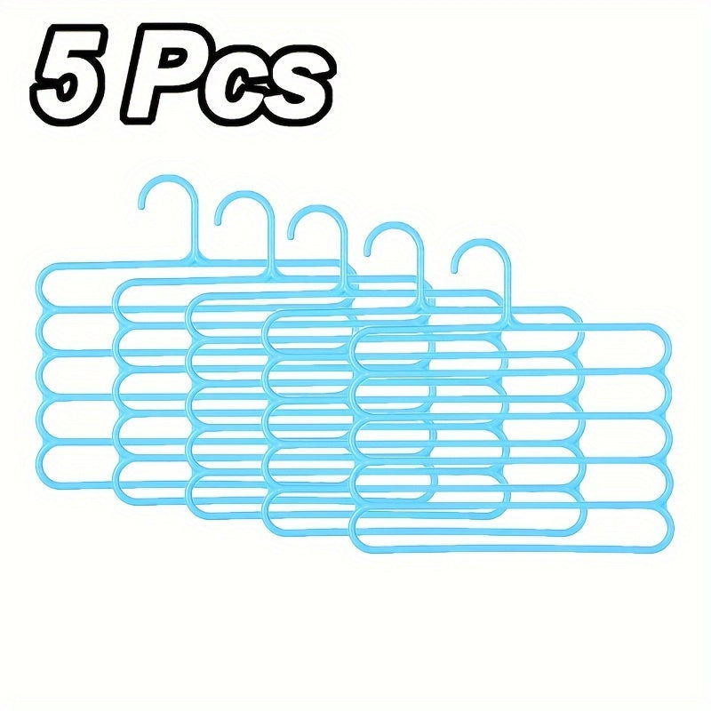 5-Layer Pants Rack Multi-Tier Anti-Slip Space Saving Hanger | 5 Pack Vertical Closet Organizer for Pants Scarves Clothing | Durable Plastic