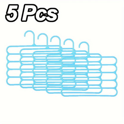 5-Layer Pants Rack Multi-Tier Anti-Slip Space Saving Hanger | 5 Pack Vertical Closet Organizer for Pants Scarves Clothing | Durable Plastic