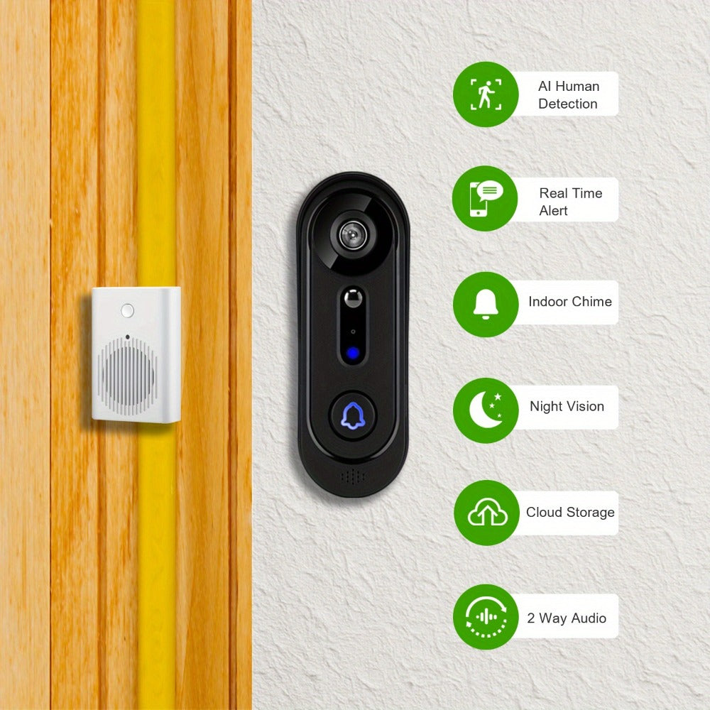 Smart Doorbell Camera 1080P HD Wireless Battery Powered – Night Vision, Motion Detection, Two-Way Audio, Indoor Chime