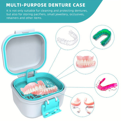 Denture Bath Case Leak-Proof with Drainage Basket Silicone Ring Safety Buckle Portable Travel for an Everyday Personal Care Routine
