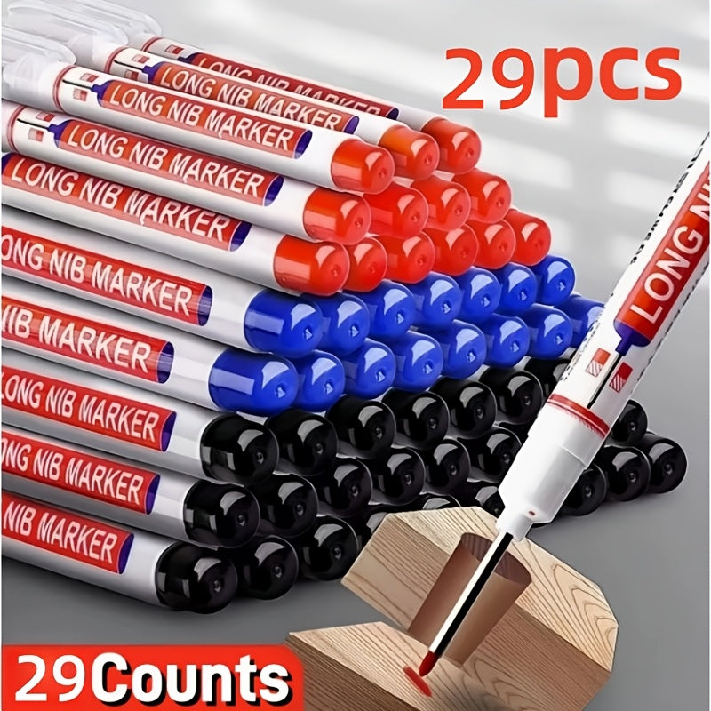 Deep Hole Marking Pens 29 Pack – Long Point Oil-Based Woodworking Markers, Multi-Color Red Blue Black Pencils for Wood, Ceramic