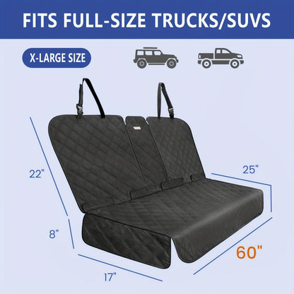 Black Quilted Rear Bench Car Seat Cover with Side Flaps and M, L or XL Three-Seat Vehicle Size Labels