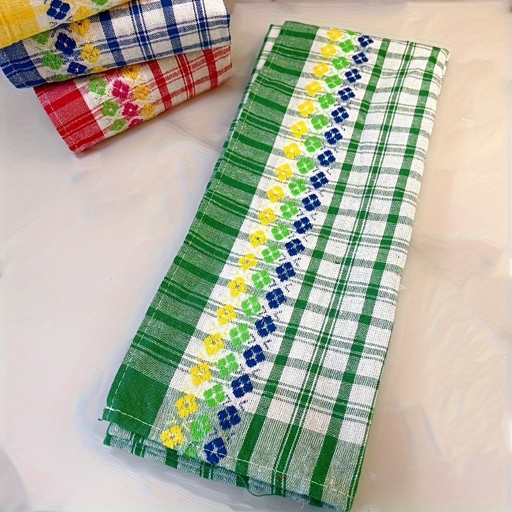 Four-Piece Kitchen Towel Set, 18 x 28 Inches Each with Mixed Plaid, Stripe and Floral-Band Colors