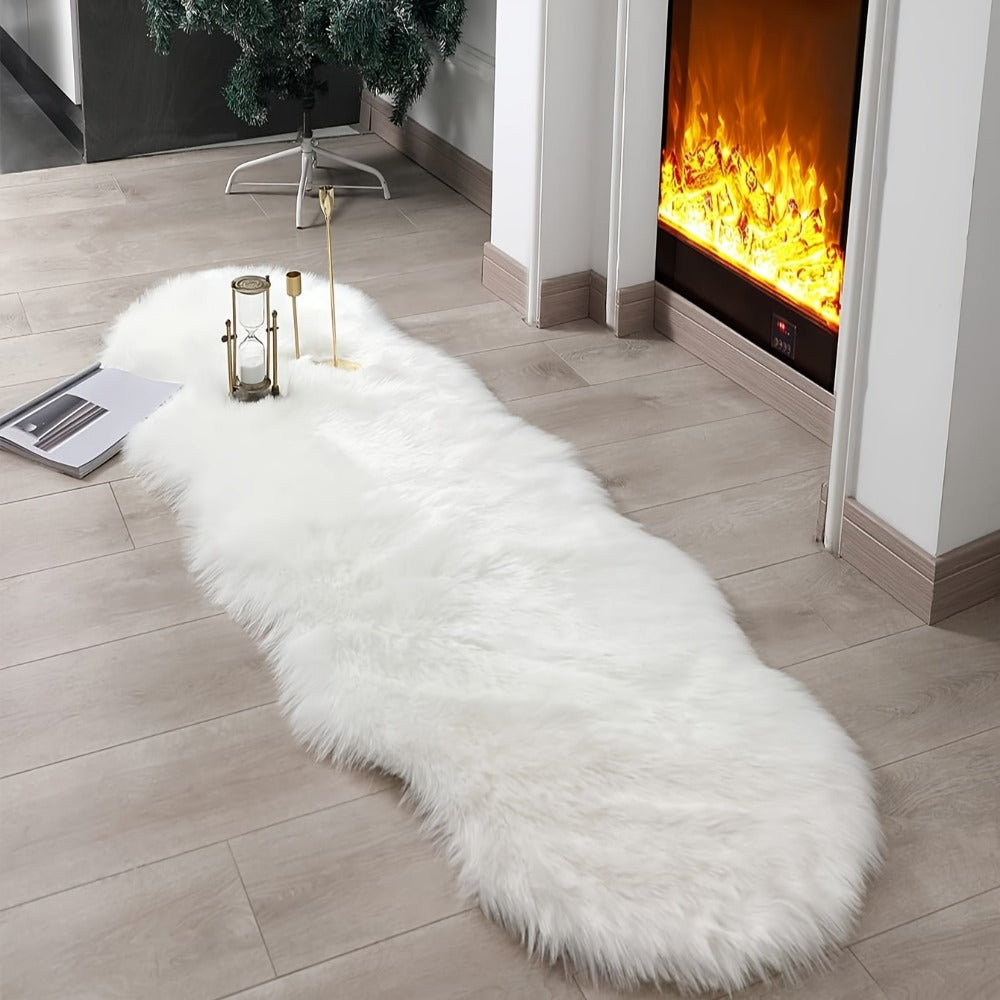 Area Rug, Wavy-Edge Imitation Plush Accent Carpet in White, Gray or Khaki with Three Size Options