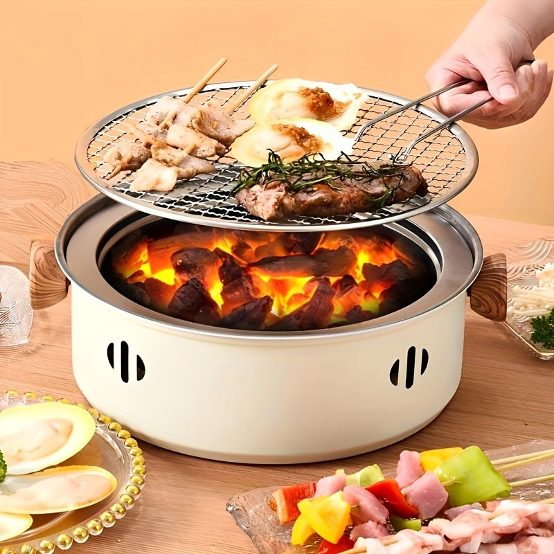 12.2-Inch Round Charcoal Grill Set with Stainless-Steel-Labeled Body, Charcoal Pan, Grids and Tongs