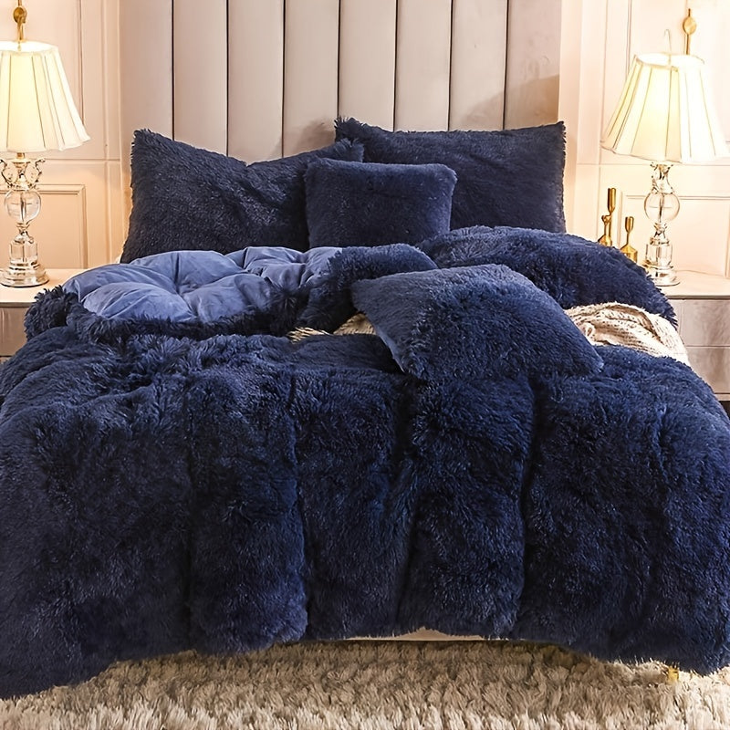 Plush Duvet Cover 100% Polyester Soft Warm Zipper Closure Cozy Bedroom Bedding Twin Full Queen King Solid Tie Dye 14 Colors for Bedroom