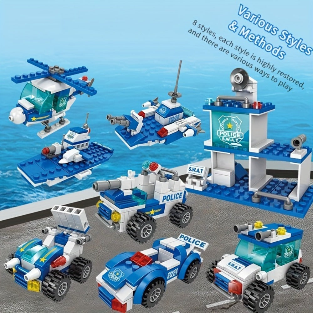 City Police Building Blocks Set 700 Pieces, Patrol Car Truck with Action Figures, Brick Toy for Boys Role Play STEM