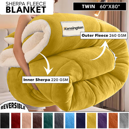 480GSM Sherpa Fleece Blanket, Double-Sided Heavy Throw for Couch, Bed & Travel, Reversible All Season