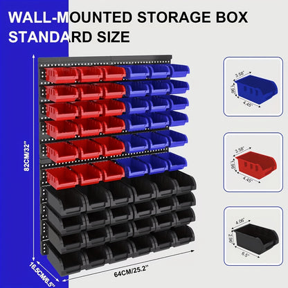 Wall Mounted Storage Bin Rack System, Small Parts Organizer for Screws, Nuts, Bolts & Nails, Stackable Garage Workshop Tool Storage Rack
