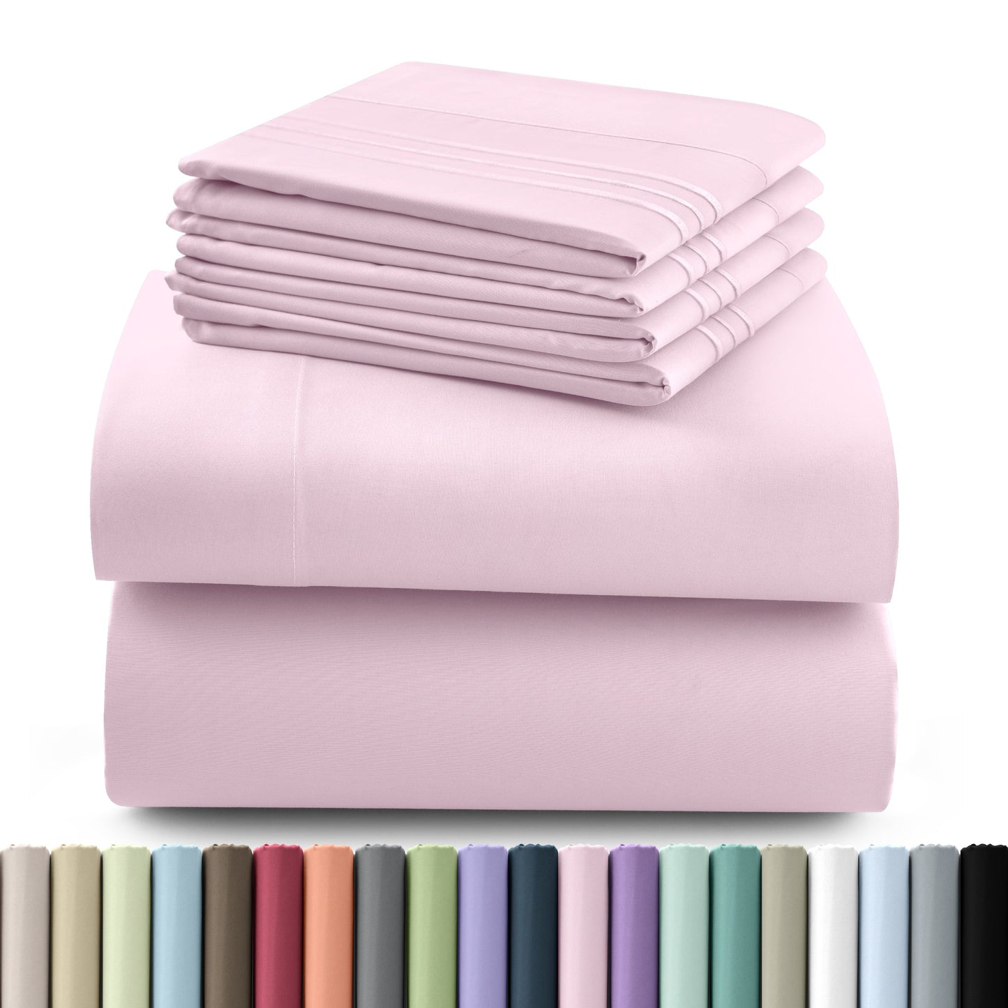 Fitted Sheet Set 6-Piece Brushed Polyester Deep Pocket Bed Sheets 20 Colors Hotel Luxury Bedding with Embroidered Pillowcases