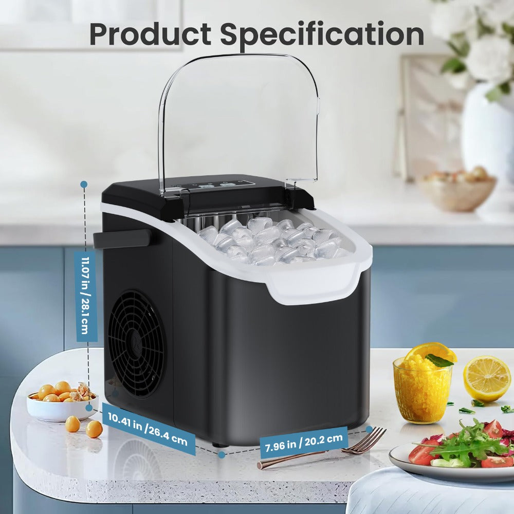 Pebble Ice Maker Countertop, /24H, 2 Ice Cube Sizes, Sonic Bullet Ice Machine, Auto-Cleaning, Stainless Steel