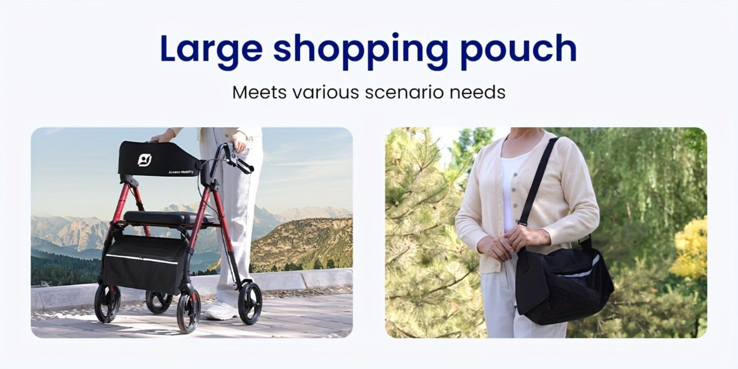 Rollator Walker for Seniors Foldable with 8-Inch Big Wheels, Durable Aluminum Rolling Walker with Backrest & Dual Adjustable Height