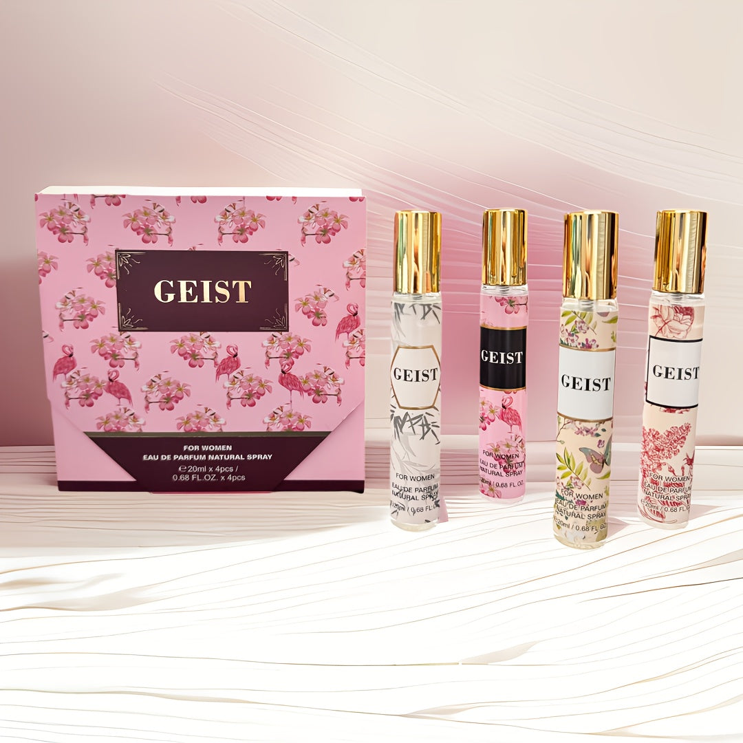 Perfume Gift Set 4 Pieces Travel Size Mini Spray – Long Lasting Fresh Floral Fragrance for Women and Men Unisex Portable Set Mother's Day