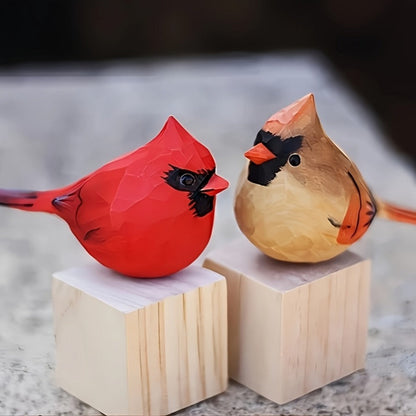 Cardinal Bird Statues Handmade Wood Carving 2pcs - Painted Decorative Bird Figurines for Home for Entryways, Bedrooms and Living Spaces