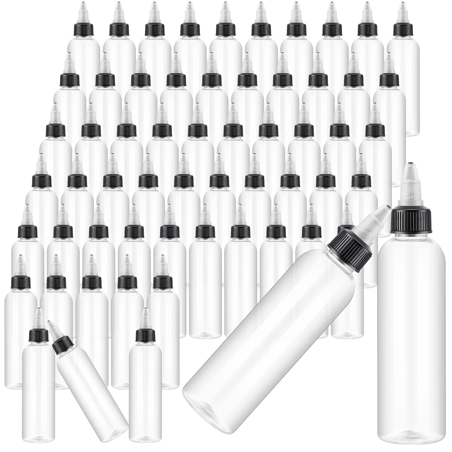 Squeeze Bottles 4oz 100 Pack with Twist Top Caps Empty Plastic Refillable Dispensing Bottles BPA Free for Hair Oil Essential Oil Condiment