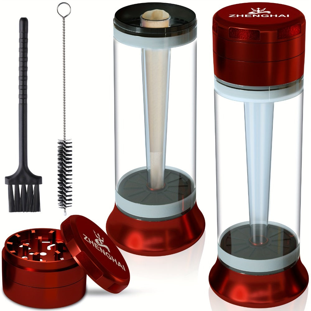 3-in-1 Herb Grinder with Cone Loader & Rolling Machine, Multifunctional Tobacco Grinder Blunt Joint Roller Filling Storage All-in-One