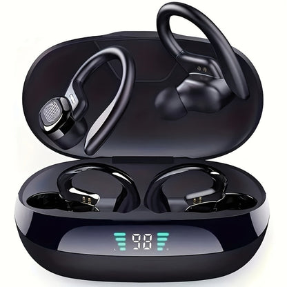 Wireless Earbuds Bluetooth 5.4 Open-Ear Sport Hooks with LED Charging Case in Black or Pale Red