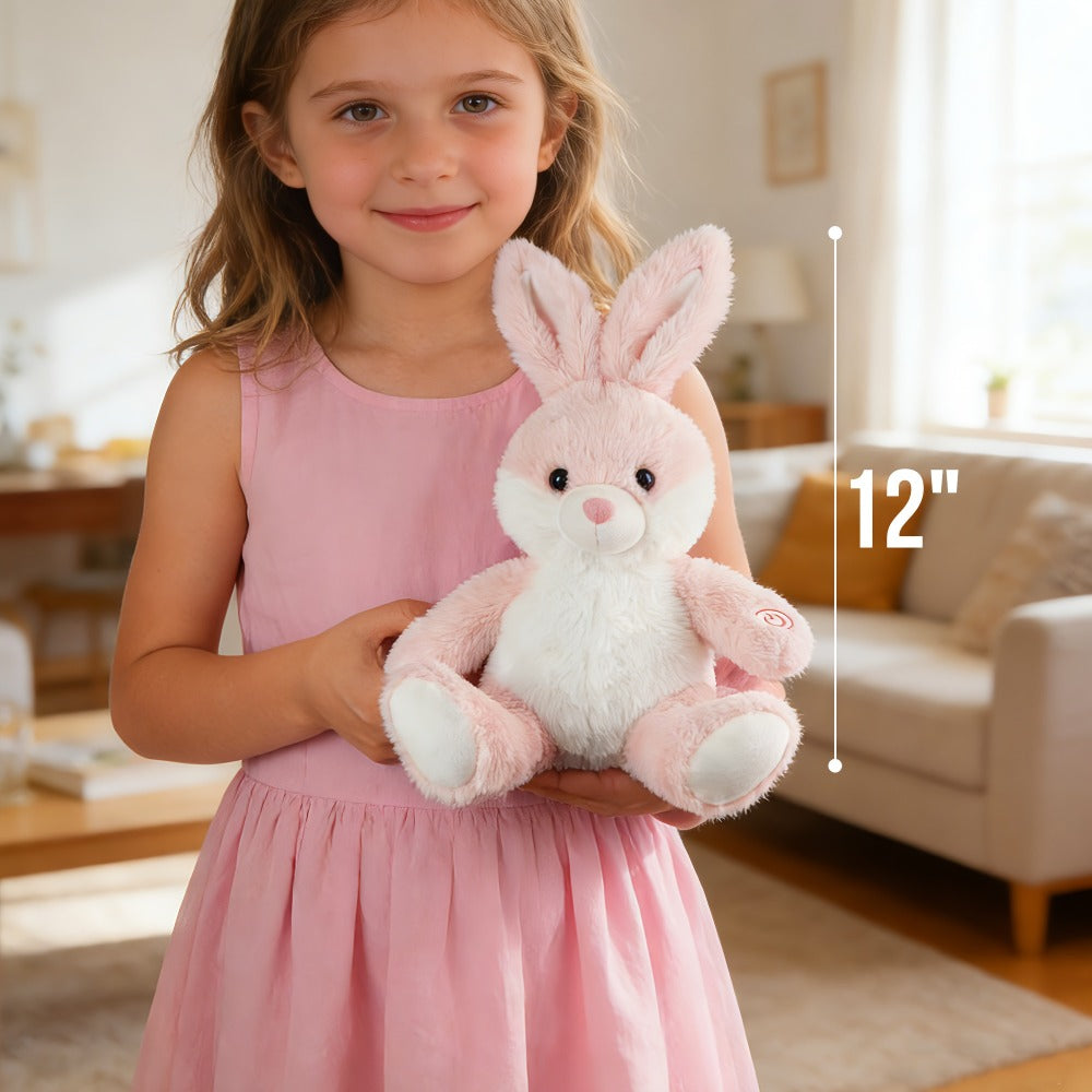 Plush Toy Light-Up Bunny in 8-Inch or 12-Inch Sizes with Pink Ears and Colorful LED Glow for Character Display, Room Decor and Gift