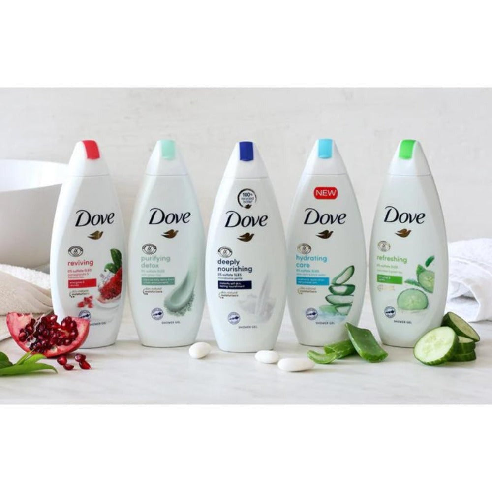 Compact Three-Pack Dove Body Wash Assortment with 200ml Flip-Cap Bottles in Mixed Label Colors